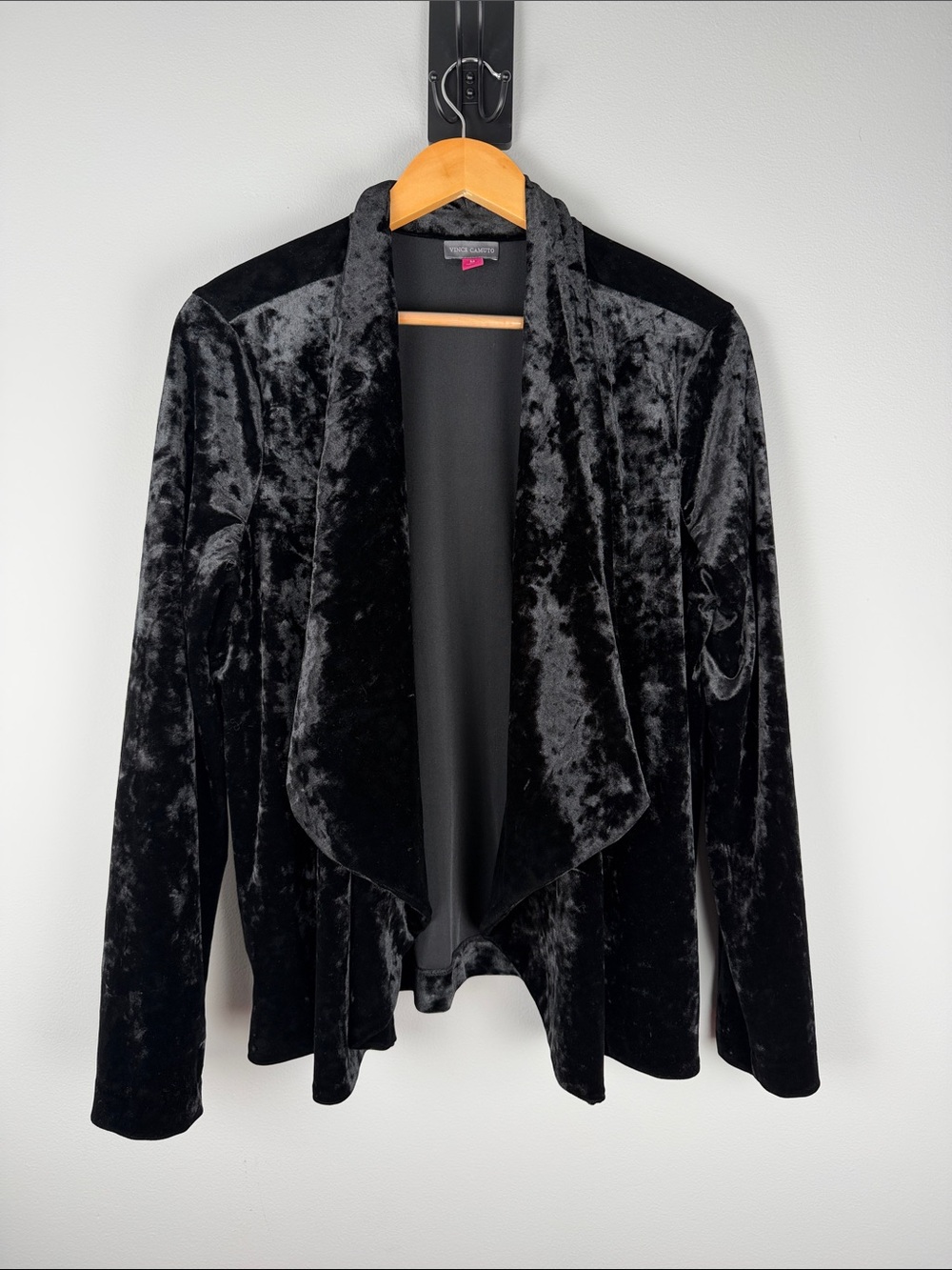 Whimsigoth Witchy Black Velvet Vince Camuto Open-Front Cardigan Jacket